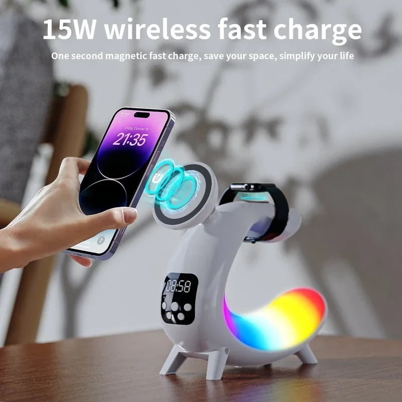 6-in-1 Magnetic Wireless Charger Stand with RGB Light & Alarm Clock