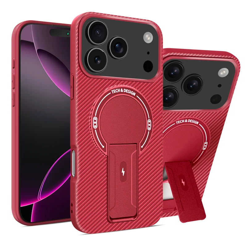 Magnetic Carbon Fiber Bracket Phone Case For iPhone 12-18 Series