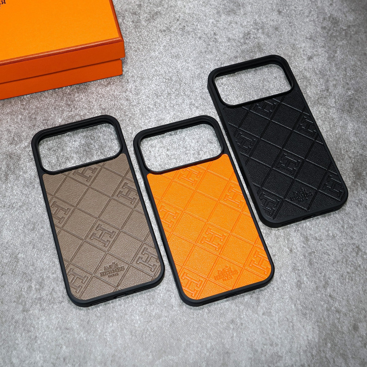 HRM Quilted Leather Case with Border Frame for iPhone 12-18 Pro & Pro Max