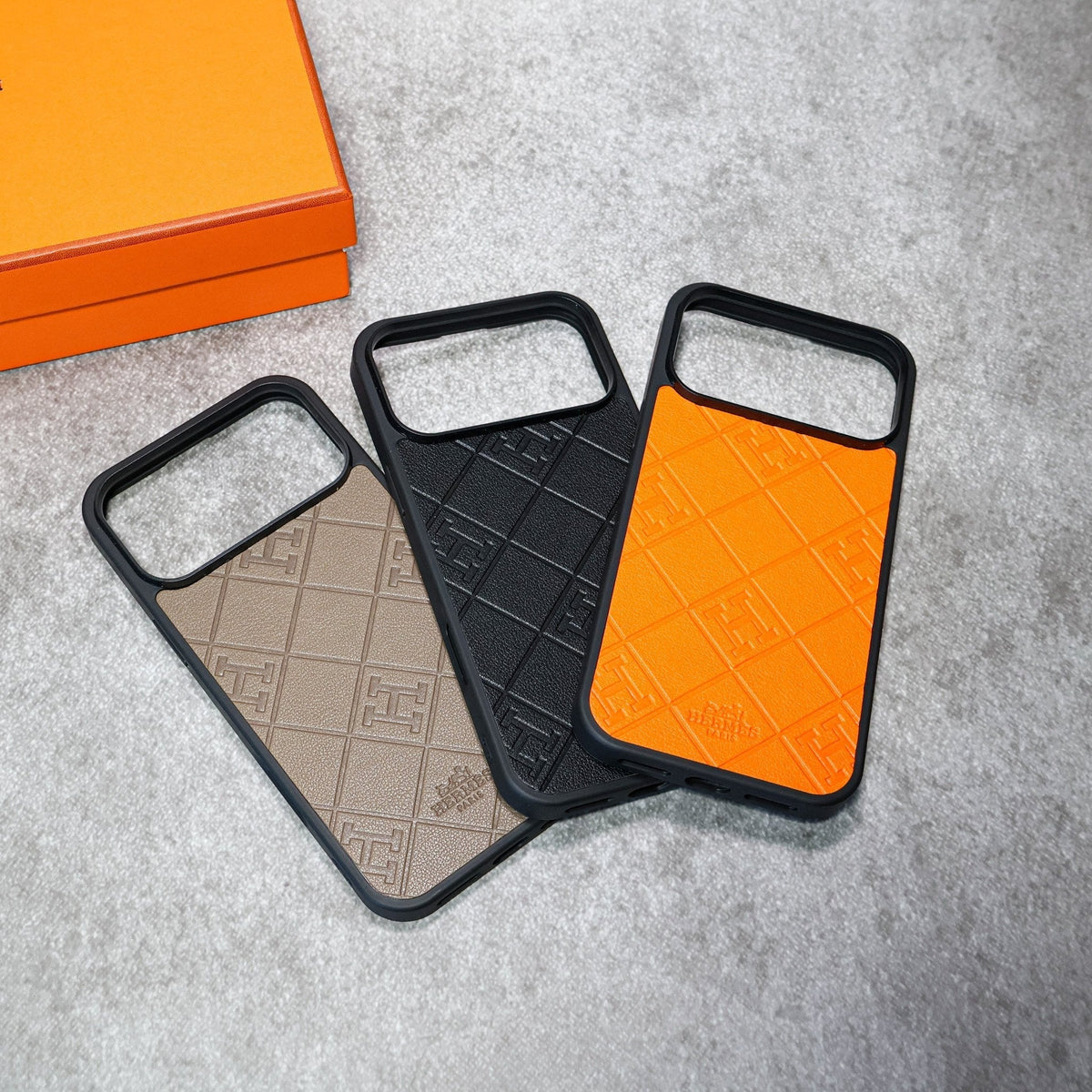 HRM Quilted Leather Case with Border Frame for iPhone 12-18 Pro & Pro Max