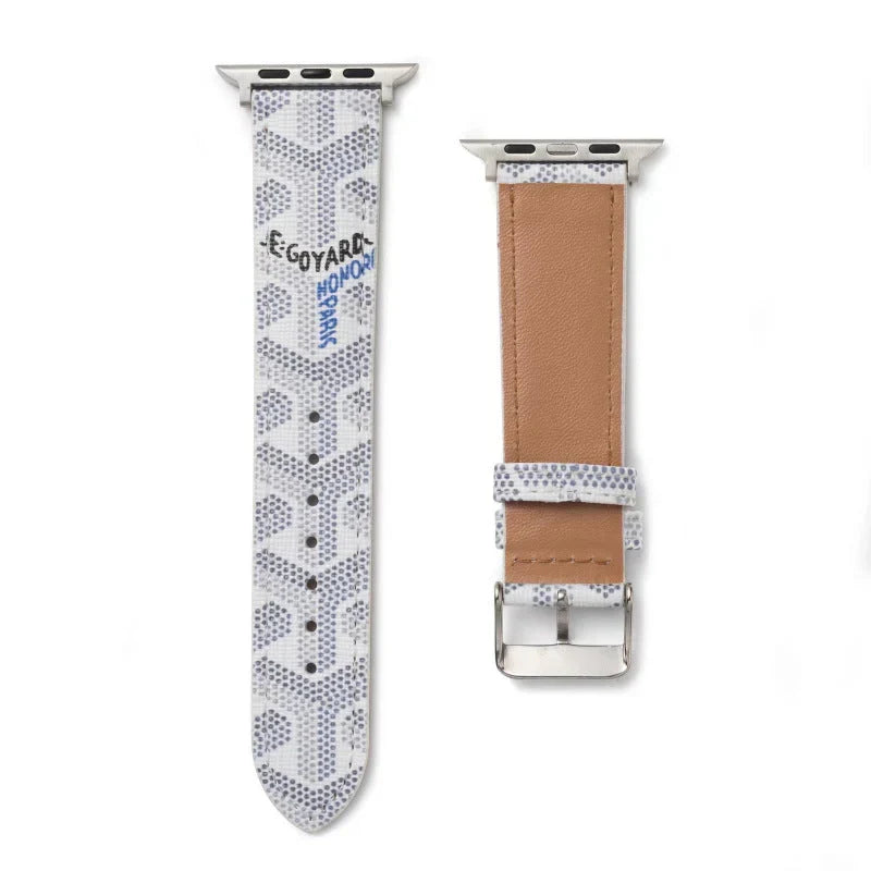 Chic White GYD Monogram Apple Watch Strap