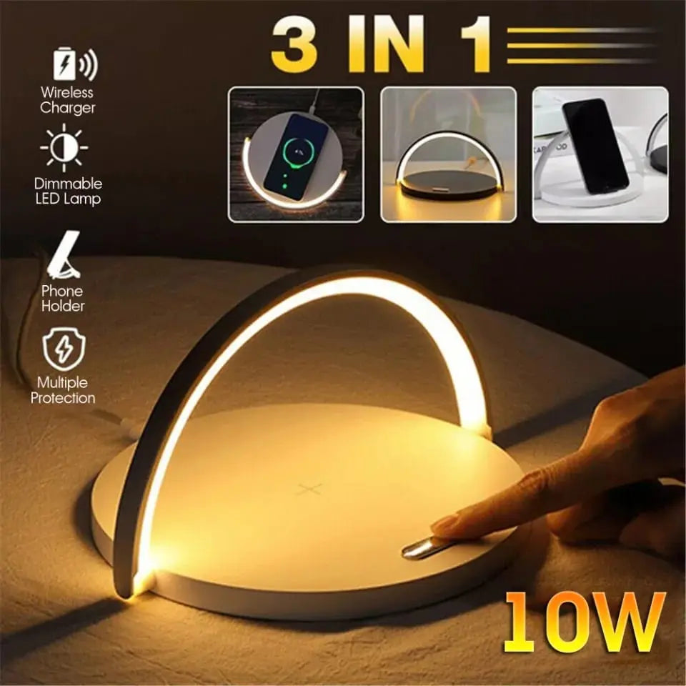 10W Qi Fast Wireless Charger Table Night Light For iPhone 13/ 12/ 11 /XR Mobile Phone Charging Holder LED Desk Lamp Phone Stand - theroxymob