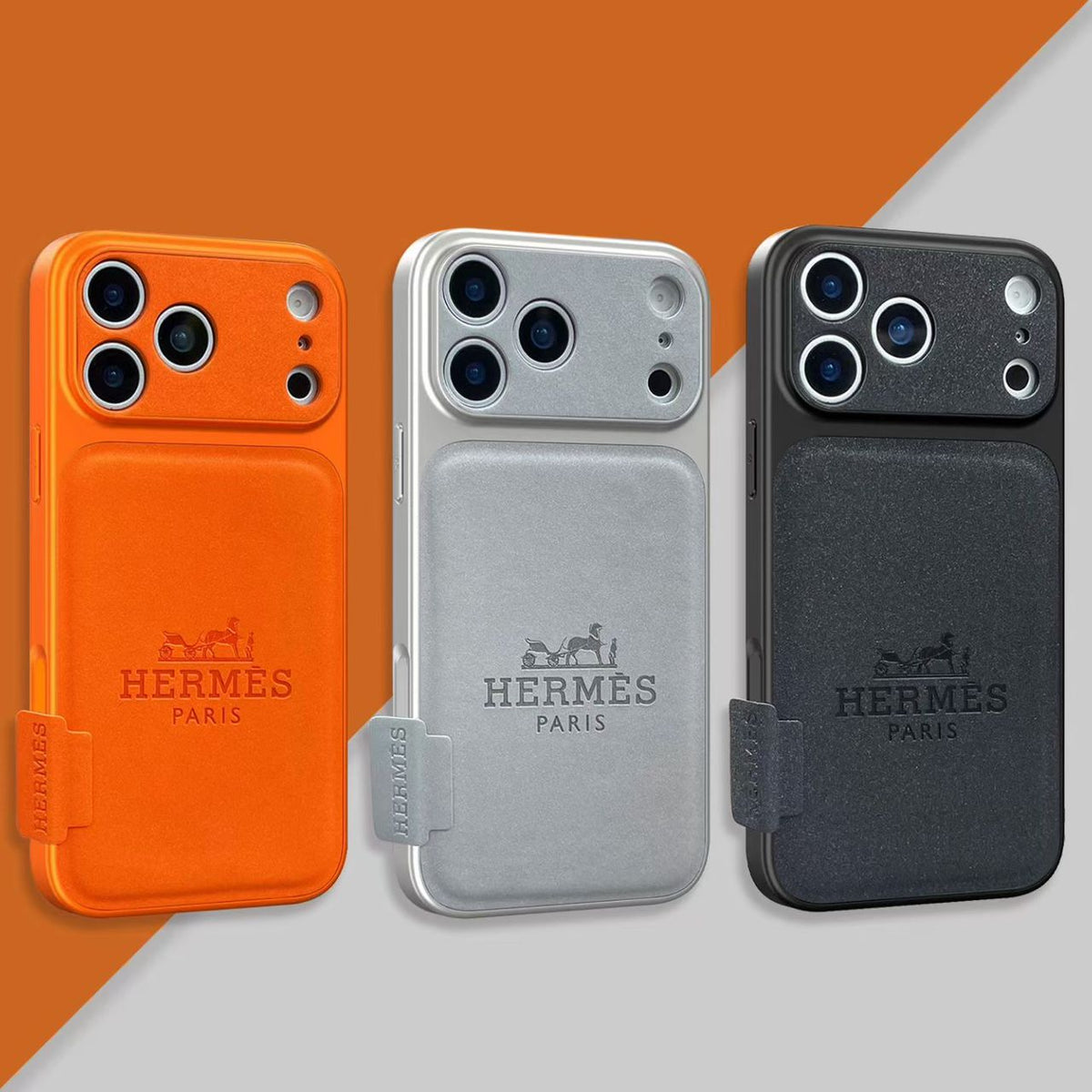 HRM Leather Flap Pocket Phone Case with Embossed Logo for iPhone 14-18 Pro & Pro Max