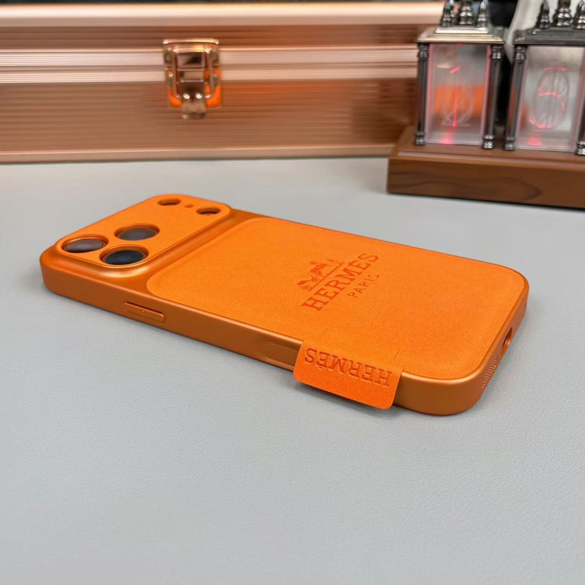 HRM Leather Flap Pocket Phone Case with Embossed Logo for iPhone 14-18 Pro & Pro Max