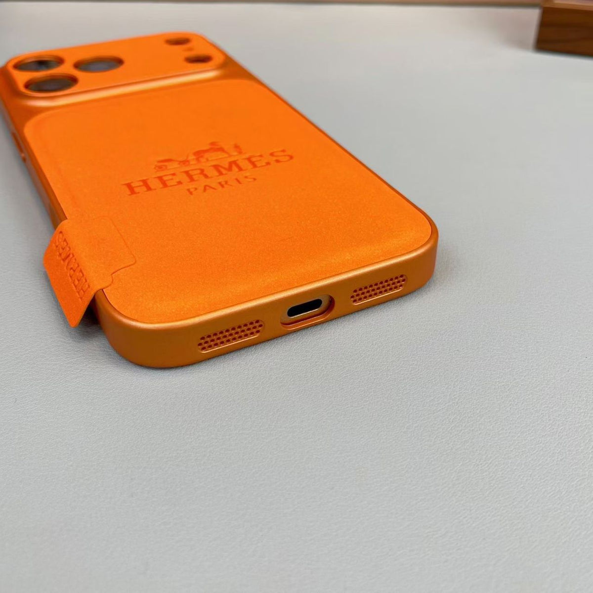 HRM Leather Flap Pocket Phone Case with Embossed Logo for iPhone 14-18 Pro & Pro Max