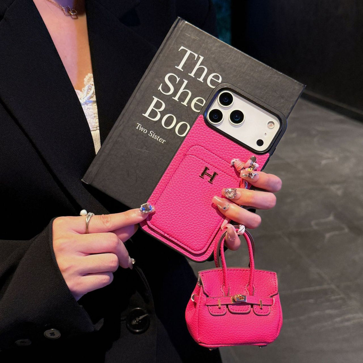 HRM Leather Case with Mini Handbag Charm for iPhone 14-18 Pro & Pro Max