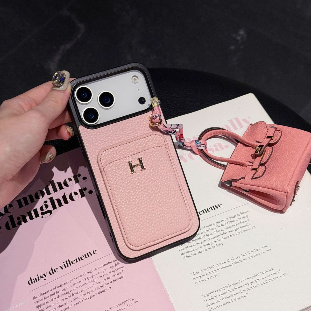 HRM Leather Case with Mini Handbag Charm for iPhone 14-18 Pro & Pro Max