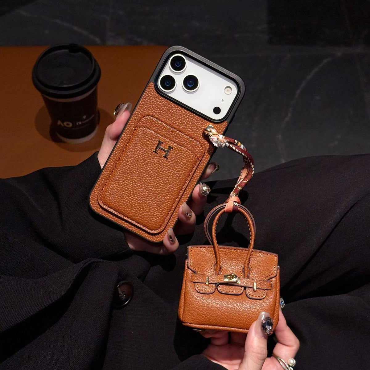 HRM Leather Case with Mini Handbag Charm for iPhone 14-18 Pro & Pro Max