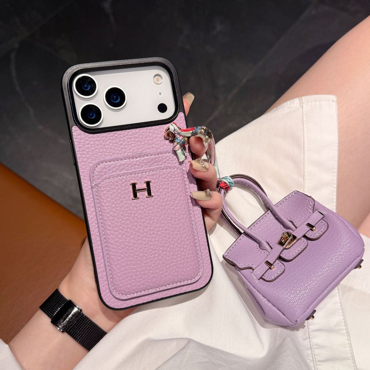 HRM Leather Case with Mini Handbag Charm for iPhone 14-18 Pro & Pro Max