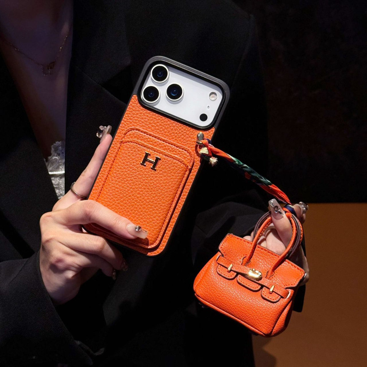 HRM Leather Case with Mini Handbag Charm for iPhone 14-18 Pro & Pro Max