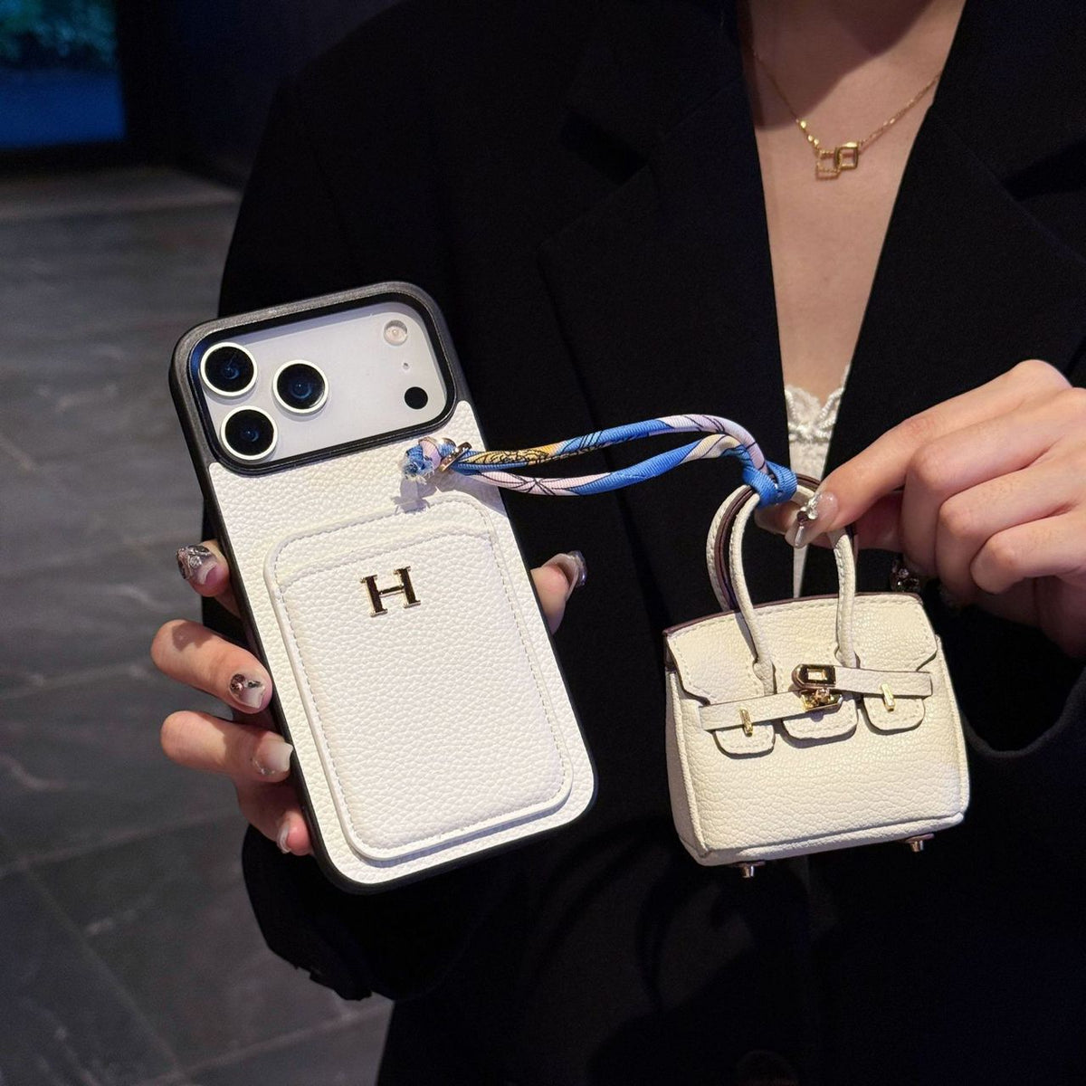 HRM Leather Case with Mini Handbag Charm for iPhone 14-18 Pro & Pro Max