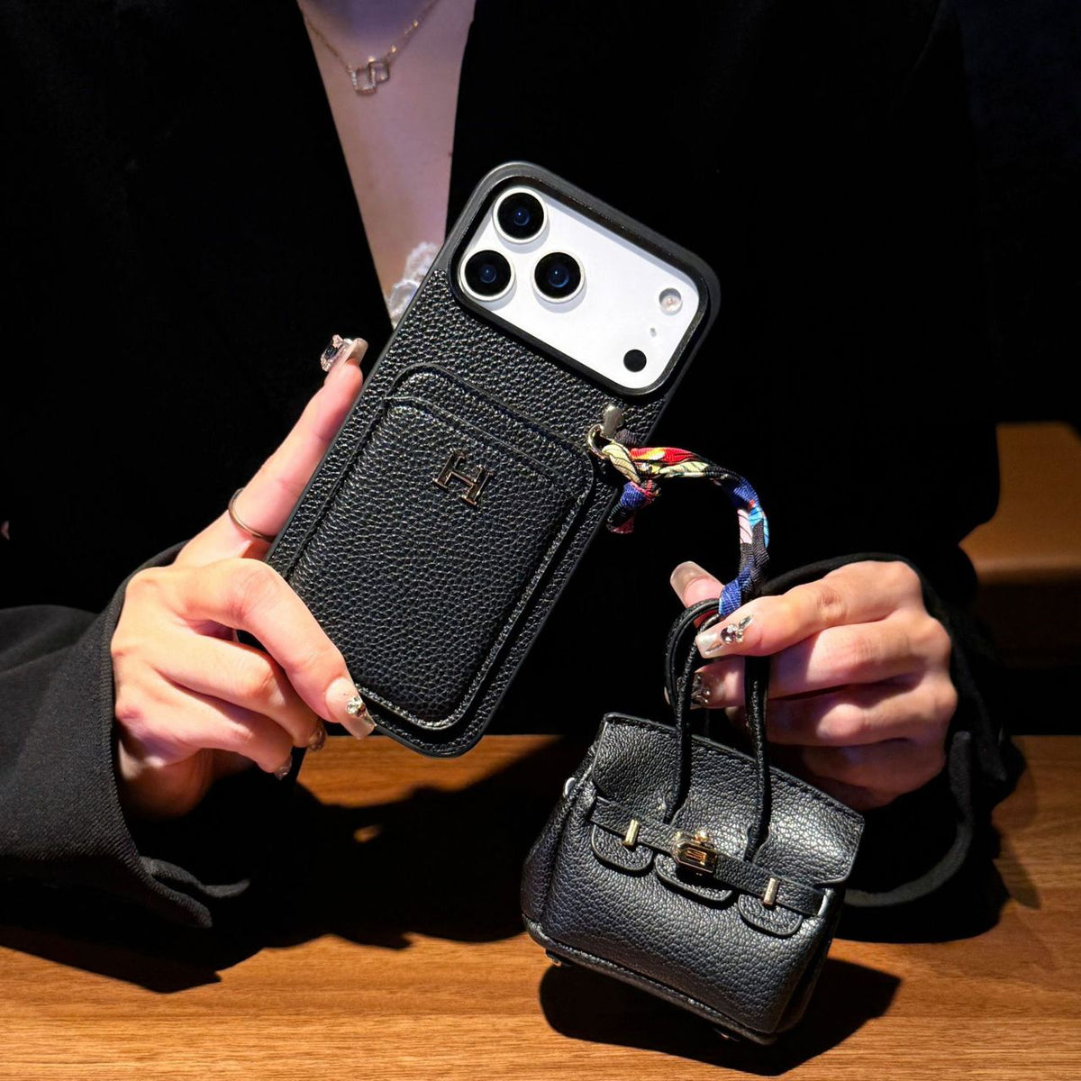HRM Leather Case with Mini Handbag Charm for iPhone 14-18 Pro & Pro Max