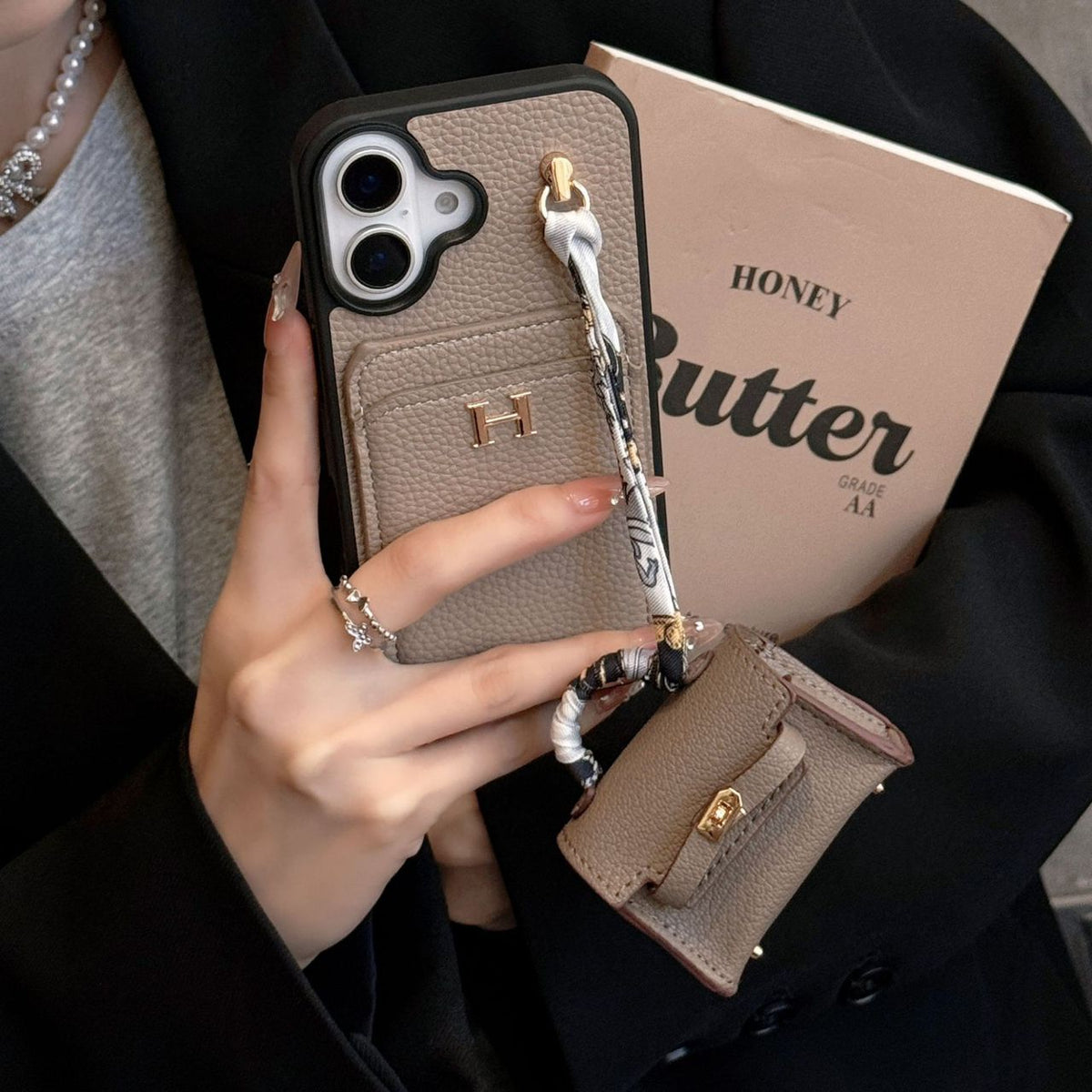 HRM Leather Case with Mini Handbag Charm for iPhone 14-18 Pro & Pro Max