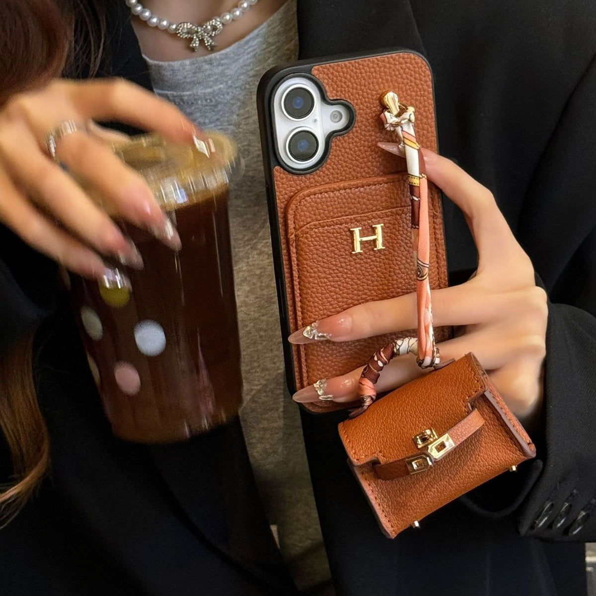 HRM Leather Case with Mini Handbag Charm for iPhone 14-18 Pro & Pro Max