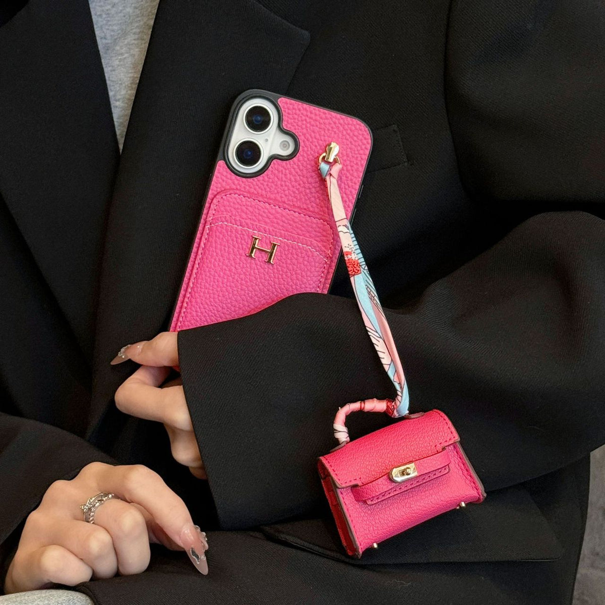 HRM Leather Case with Mini Handbag Charm for iPhone 14-18 Pro & Pro Max