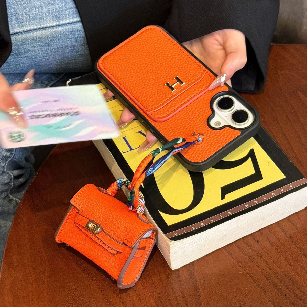 HRM Leather Case with Mini Handbag Charm for iPhone 14-18 Pro & Pro Max