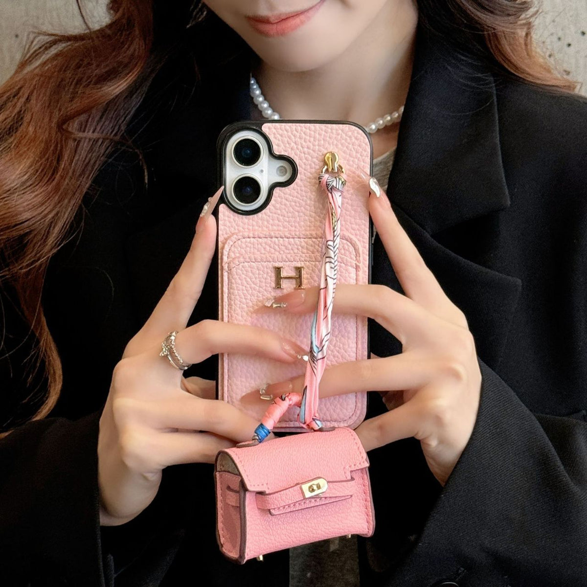 HRM Leather Case with Mini Handbag Charm for iPhone 14-18 Pro & Pro Max