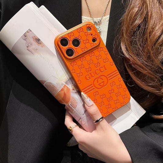 GG Luxury Monogram Leather Case for iPhone 12-18 Pro & Pro Max