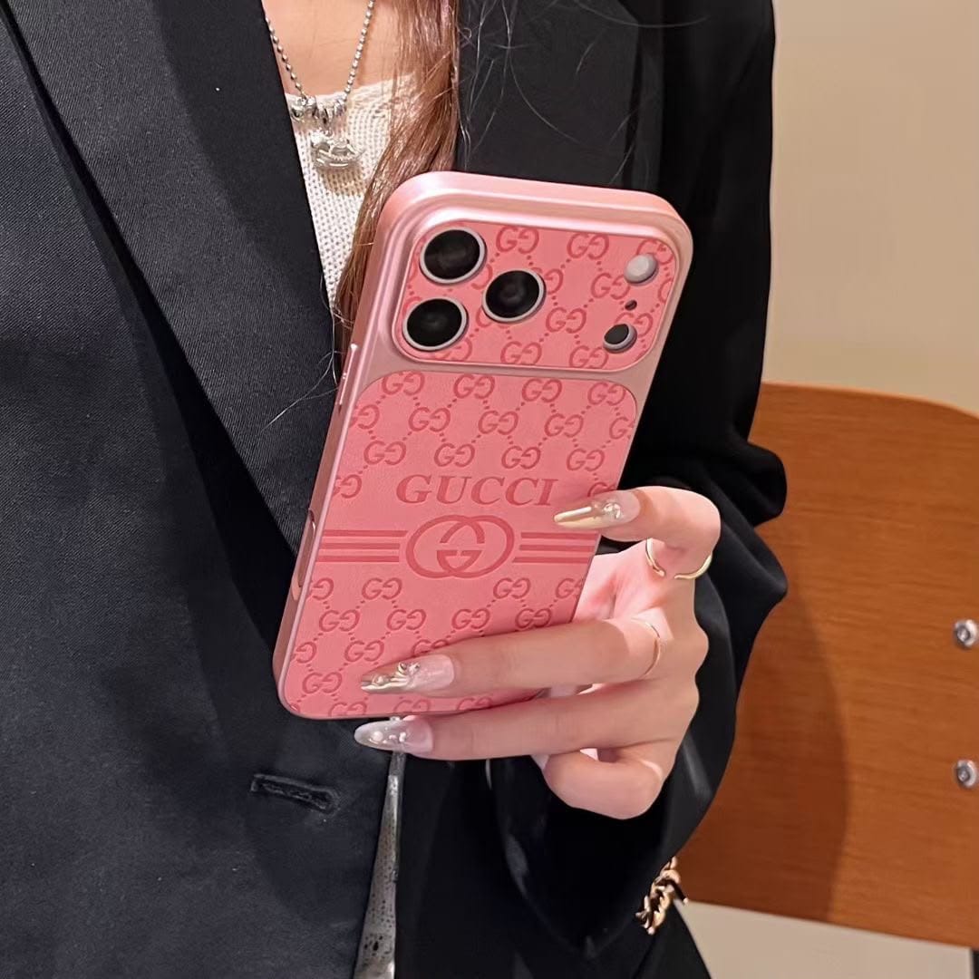 GG Luxury Monogram Leather Case for iPhone 12-18 Pro & Pro Max