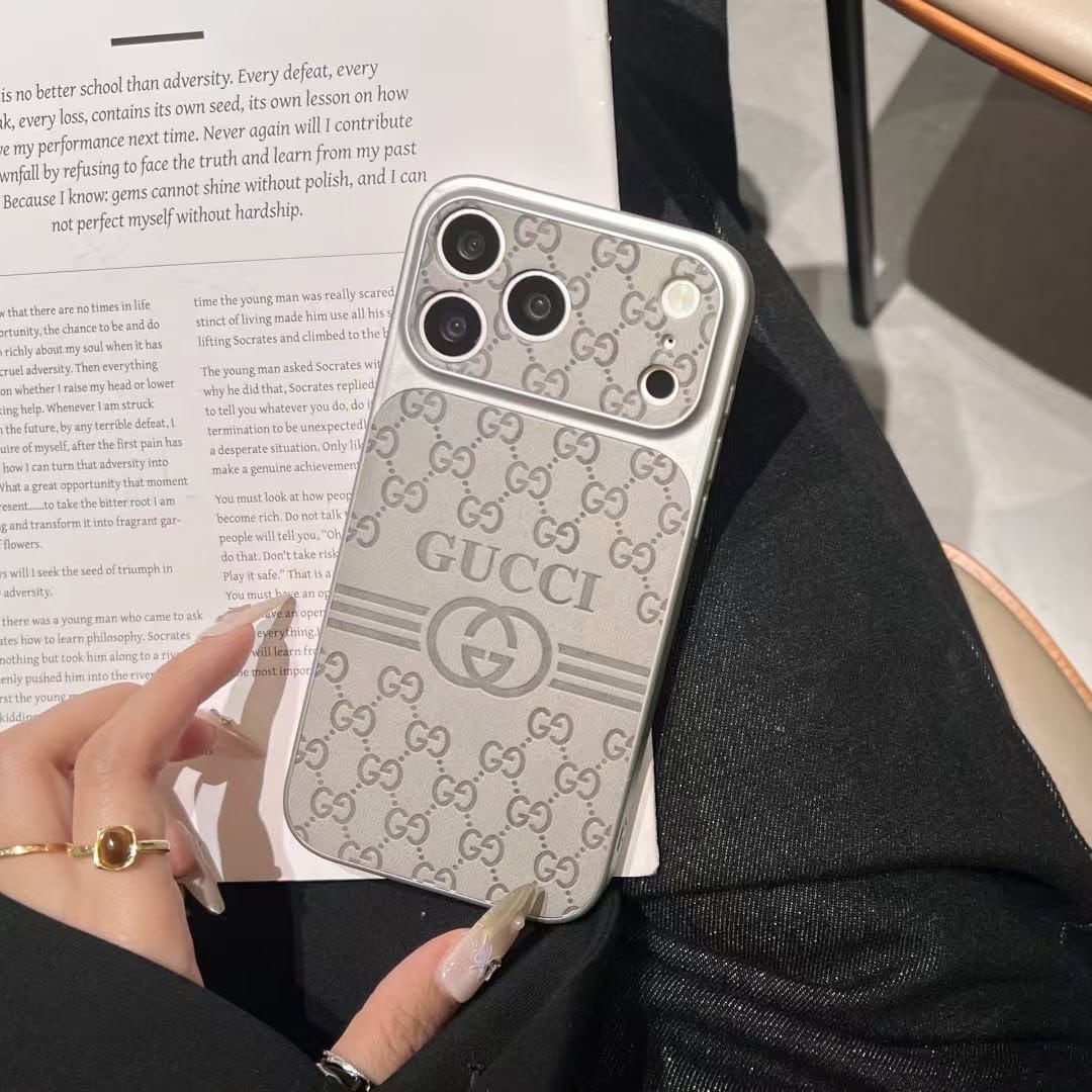GG Luxury Monogram Leather Case for iPhone 12-18 Pro & Pro Max