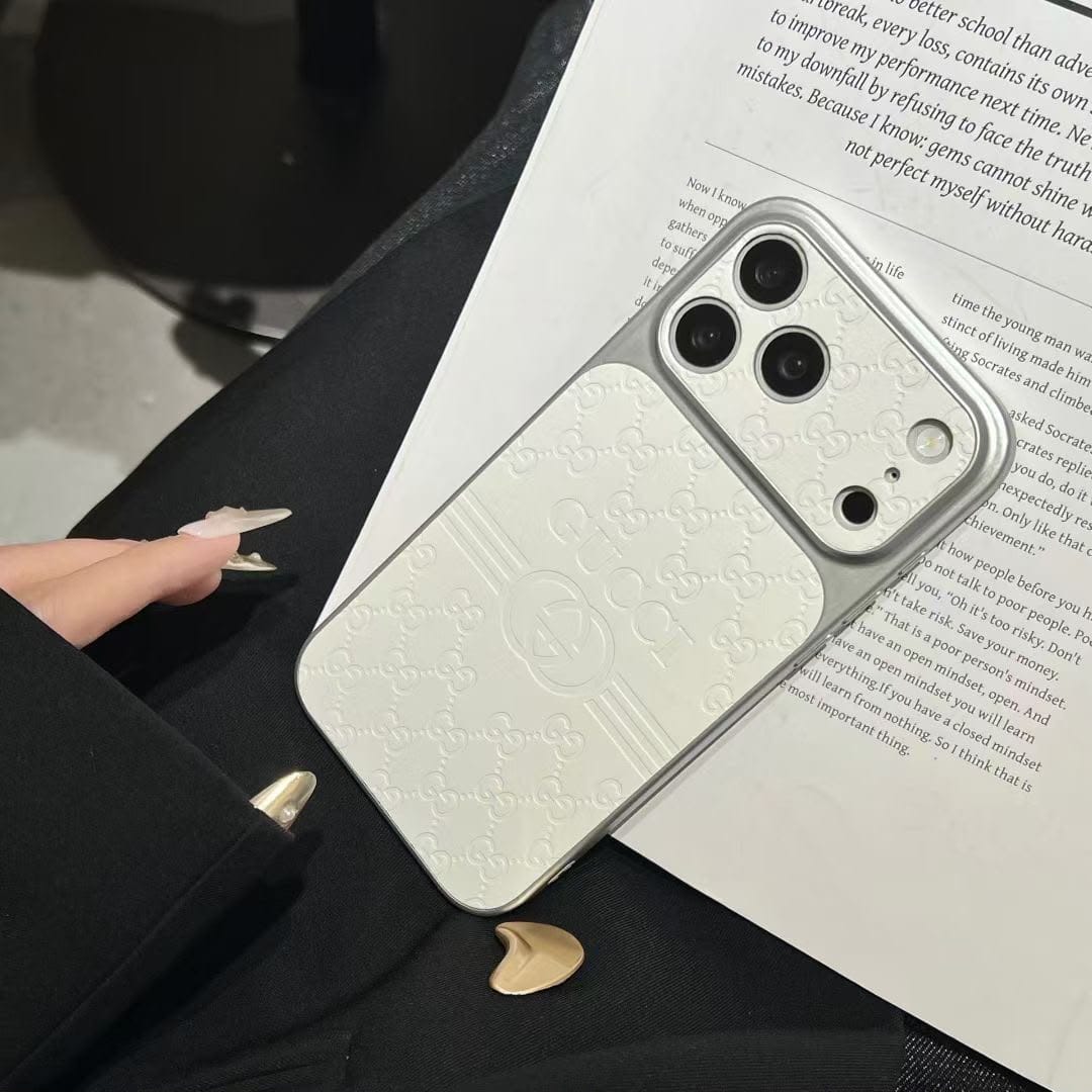 GG Luxury Monogram Leather Case for iPhone 12-18 Pro & Pro Max
