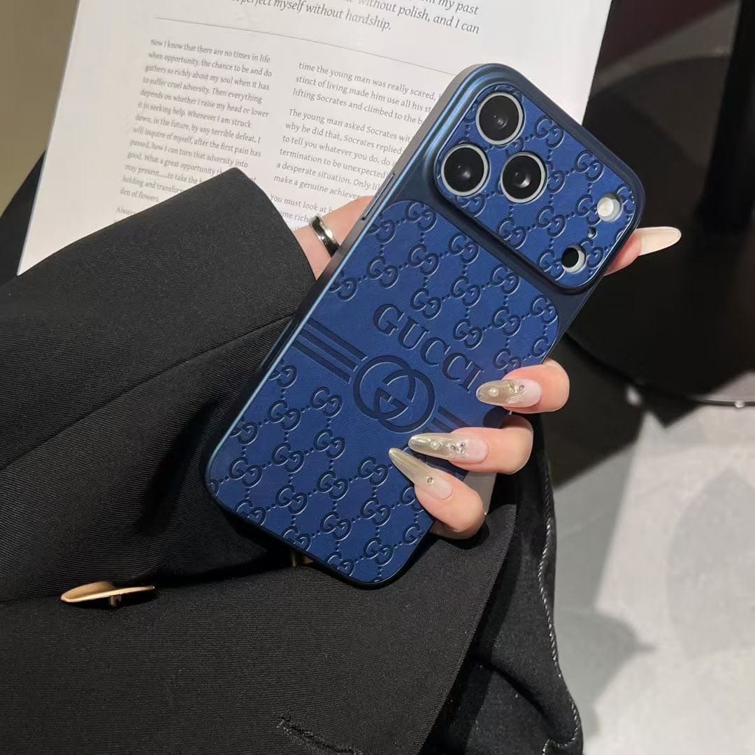 GG Luxury Monogram Leather Case for iPhone 12-18 Pro & Pro Max