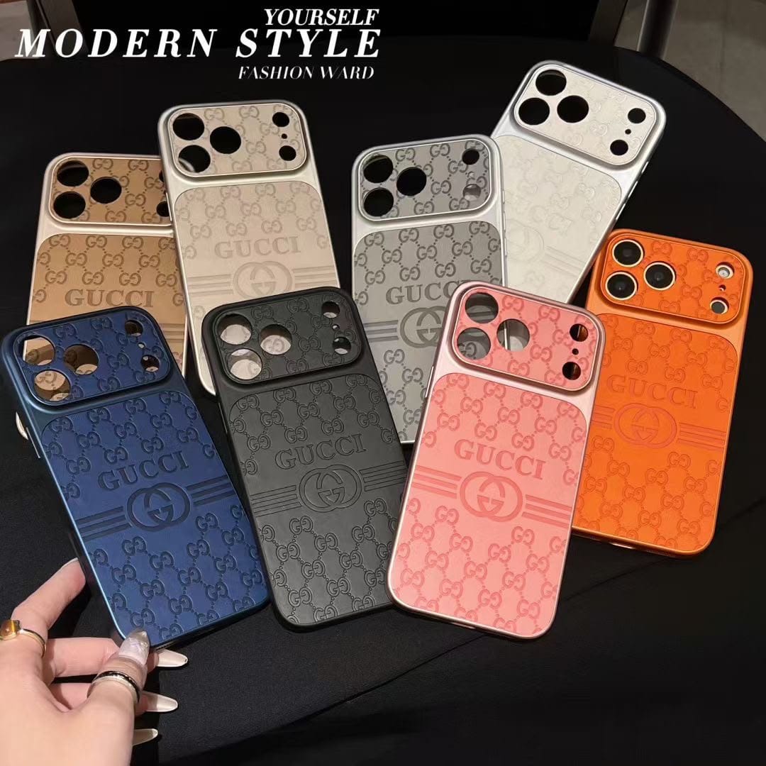 GG Luxury Monogram Leather Case for iPhone 12-18 Pro & Pro Max
