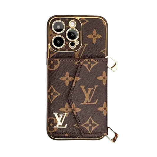 Luxury Monogram Leather Phone Case with Card Holder for iPhone 12-18 Pro & Pro Max