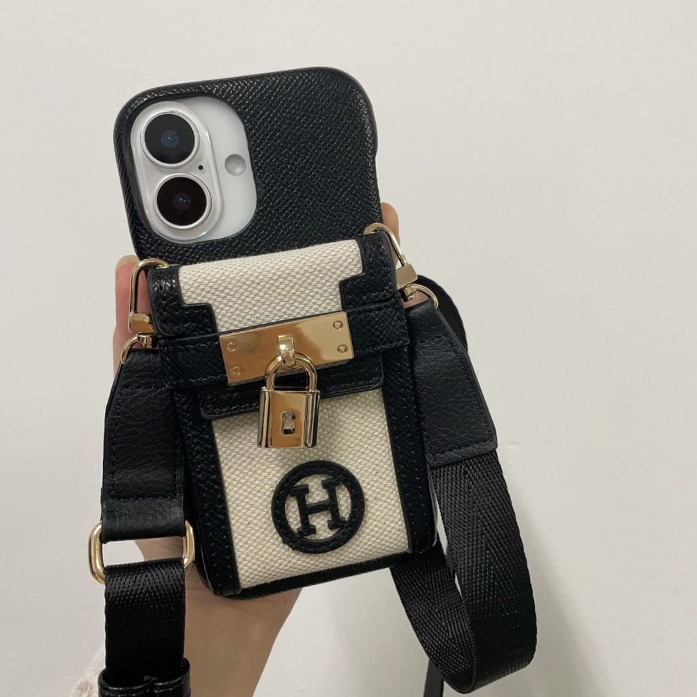 HRM Leather Case with Wristlet Strap & Perfume Charm for iPhone 13-18 Pro & Pro Max
