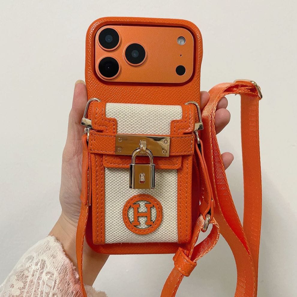 HRM Leather Case with Wristlet Strap & Perfume Charm for iPhone 13-18 Pro & Pro Max