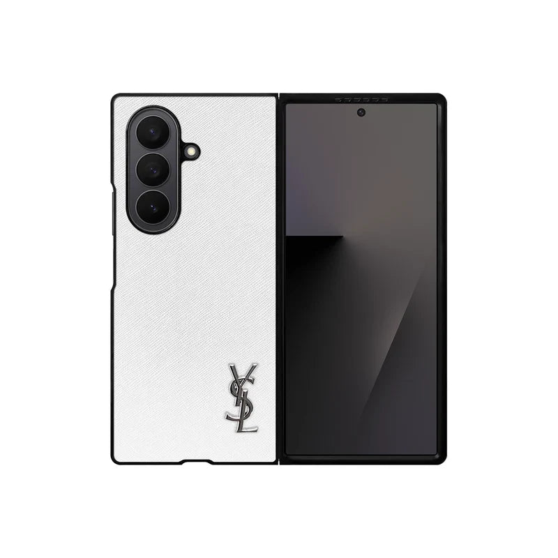 Luxury YSL Leather Case White for Samsung Galaxy Z Fold & Z Flip Series