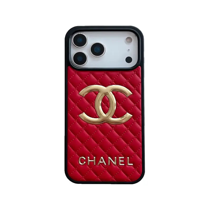 Chanel Premium Quilted Leather Case with CC Emblem for iPhone 13-18 Pro & Pro Max