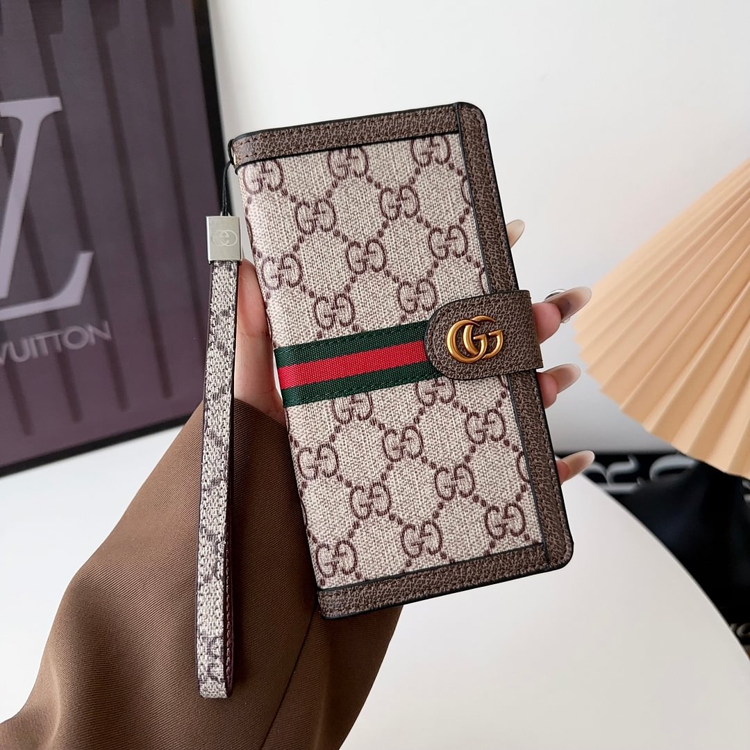 Premium Genuine Leather Monogram Canvas Wallet Card Holder iPhone Case Roxy New 2