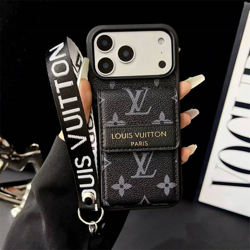 Back design of luxury LV leather phone cover showing camera cutout