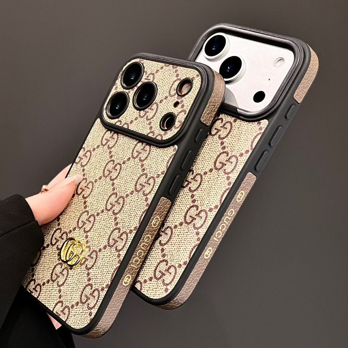 GG Leather Case with Interchangeable Lens Frame for iPhone 13-18 Pro & Pro Max