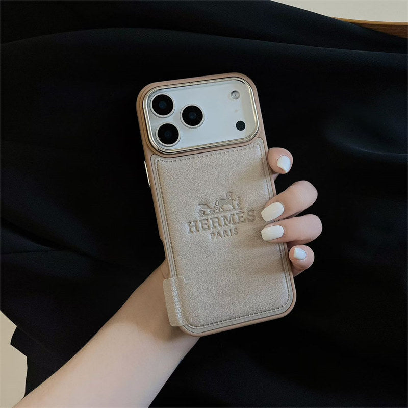 HRMS Two-Tone Leather Case with Stamped Logo for iPhone 13-18 Pro & Pro Max
