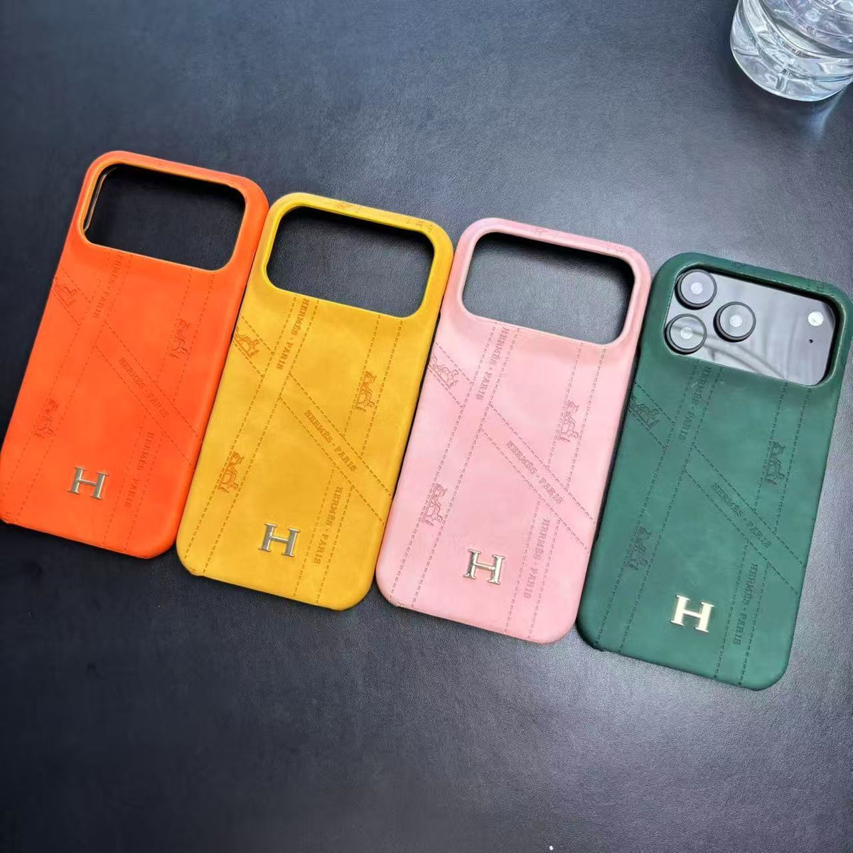 HRM Slim Leather Phone Case with Metal H Emblem for iPhone 12-18 Pro & Pro Max