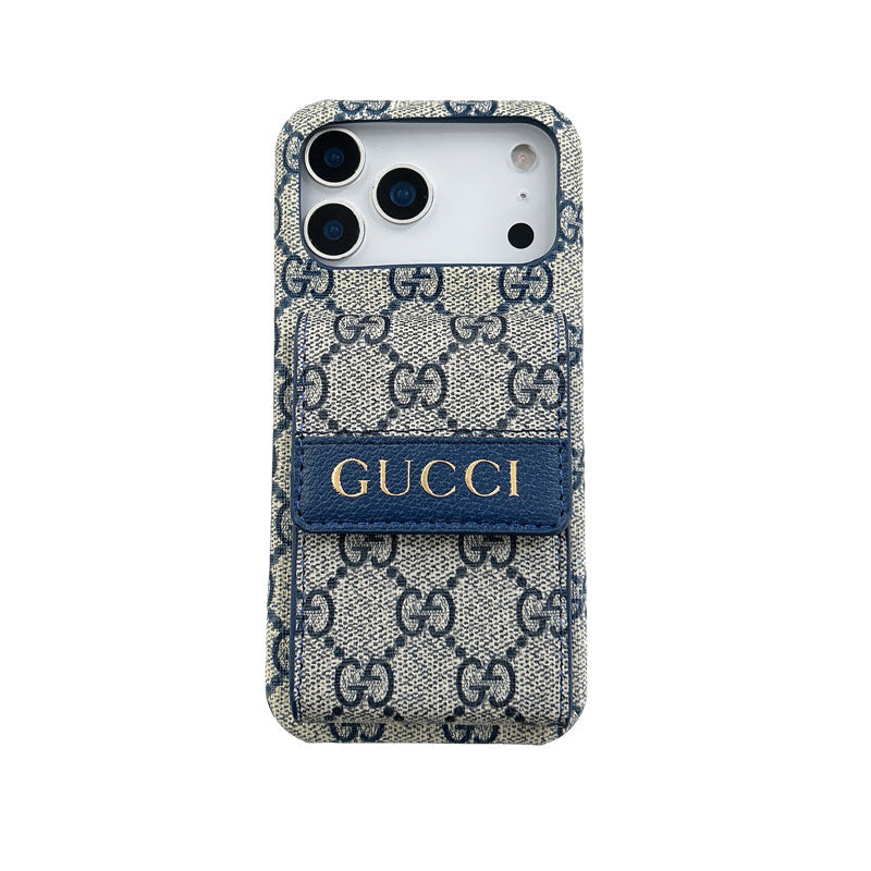 GG Stylish Leather Card Holder Case for iPhone 12-18 Pro & Pro Max