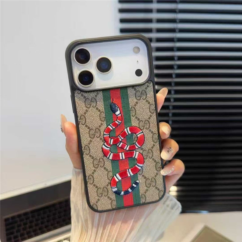 GG Bee or Snake Motif Leather Case for iPhone 12-18 Pro & Pro Max