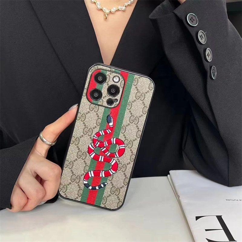 GG Bee or Snake Motif Leather Case for iPhone 12-18 Pro & Pro Max