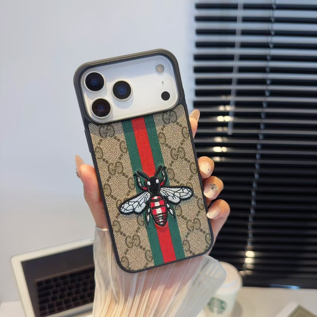 GG Bee or Snake Motif Leather Case for iPhone 12-18 Pro & Pro Max