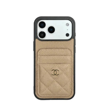 Leather Pocket Case with Metal CC Badge for iPhone 12-18 Pro & Pro Max