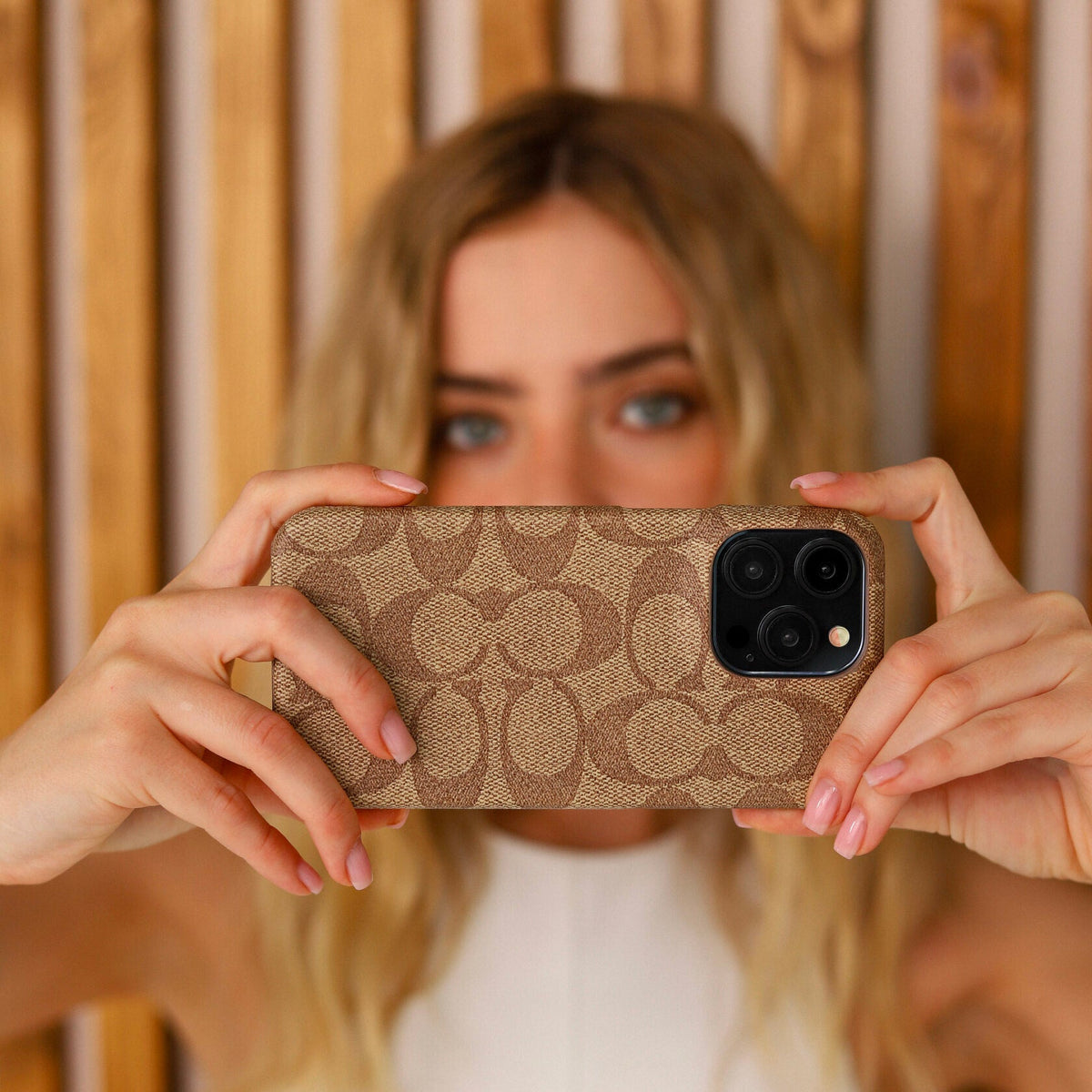 Coach Signature Monogram Canvas Case for iPhone 12-18 Pro & Pro Max