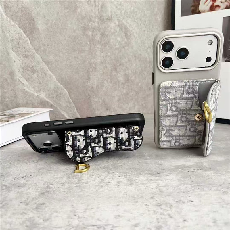 Dior Leather Phone Case with Card Holder for iPhone 13-18 Pro & Pro Max