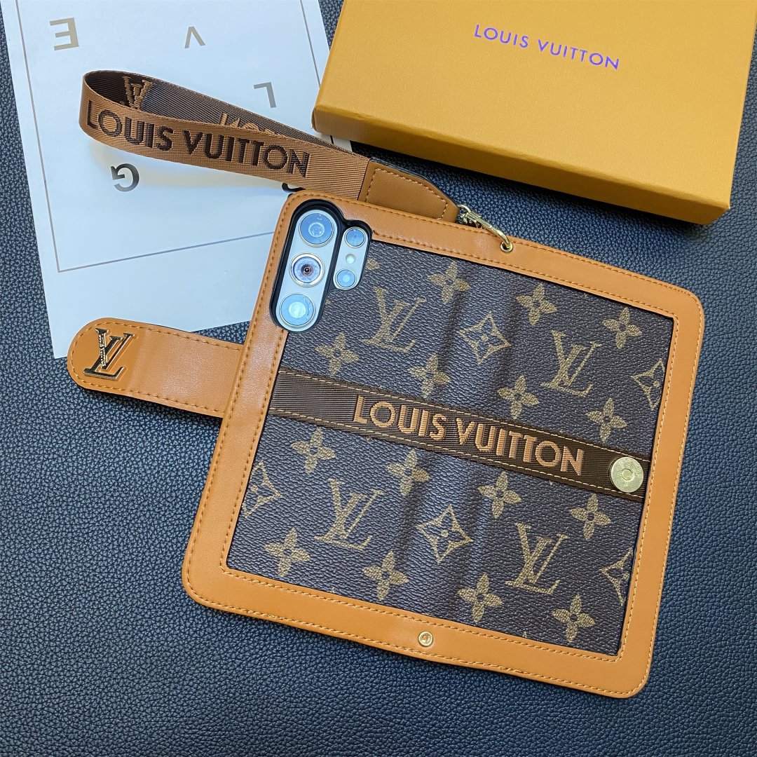Premium Genuine Leather Monogram Canvas Wallet Card Holder Case Samsung Galaxy Roxy New
