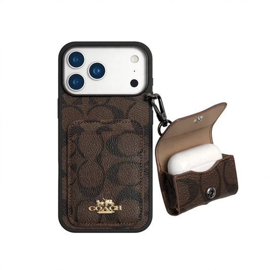Luxury COACH Leather with Card Wallet Slot for iPhone 14-18 Pro & Pro Max