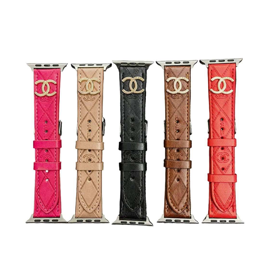 Luxury Gold Monogram 3D Embossed Leather Apple Watch Strap