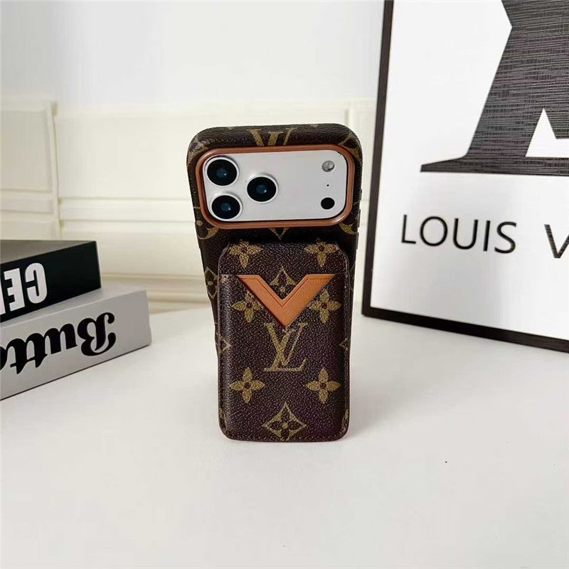 Lv Leather Card Holder Phone Case For iPhone 13-18 Pro & Pro Max
