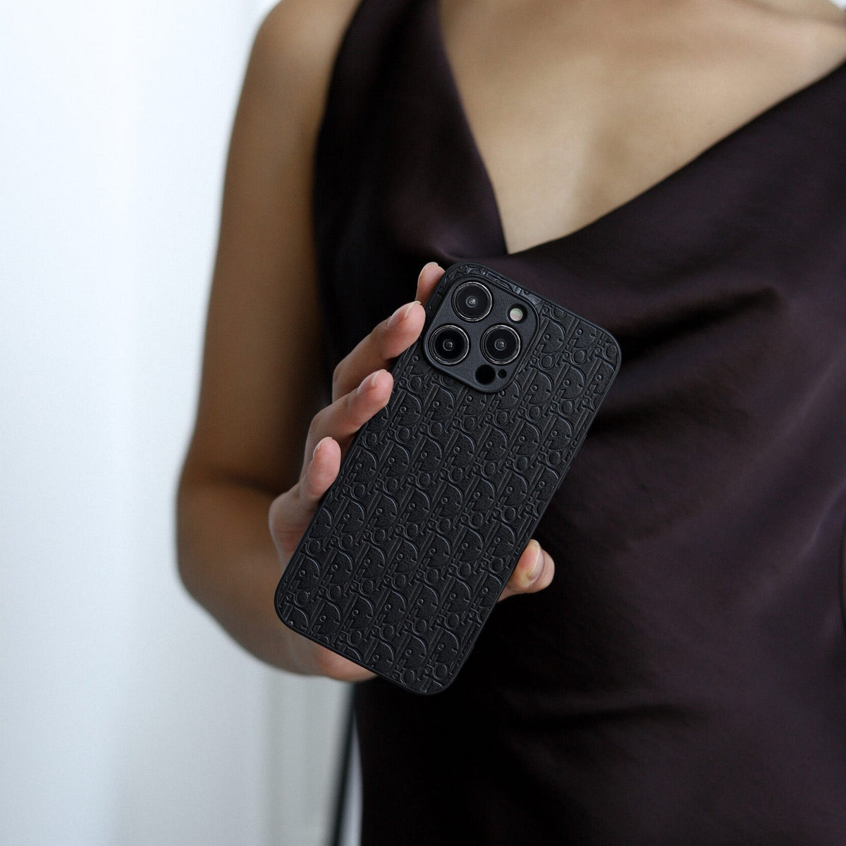 Dior Oblique Embossed Leather Case for iPhone 12-18 Pro & Pro Max