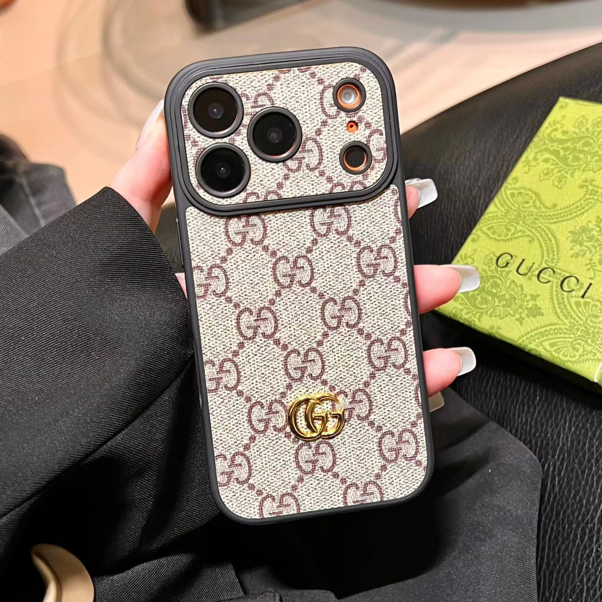 Luxury Monogram Gucci Case with Camera Lens Protection for iPhone 13-18 Pro & Pro Max